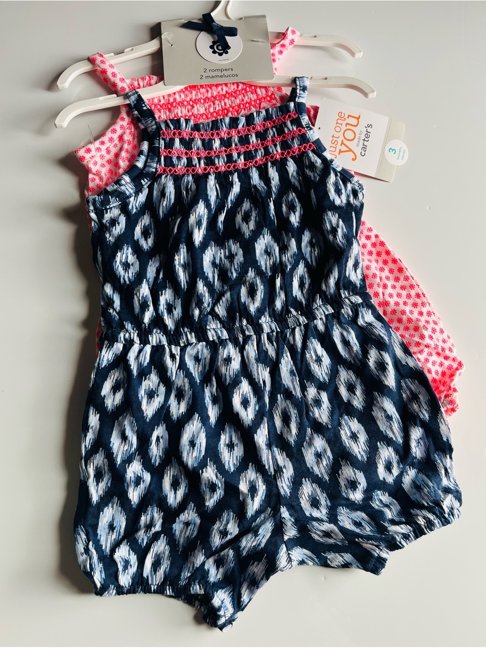 Just One You Carter’s NWT Girls Navy Pink Ikat Print Romper Set